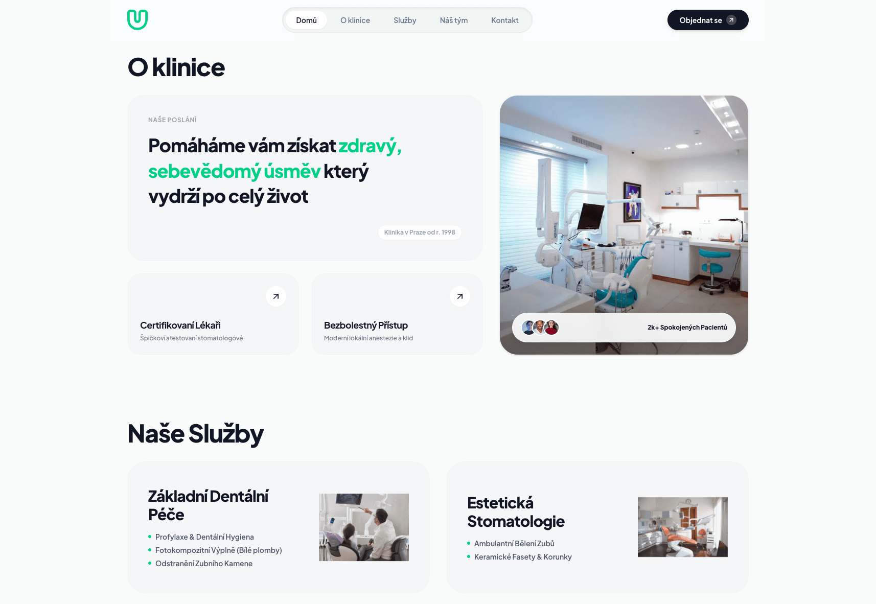 Lumora Clinic hlavní ukázka rozhraní