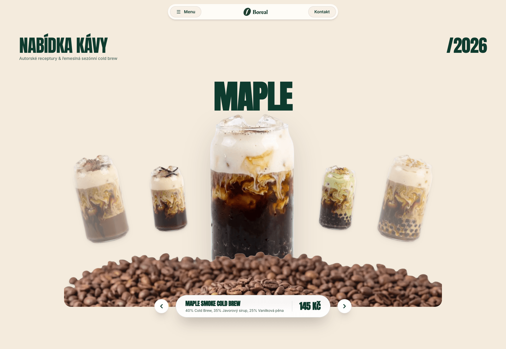 Boreal Coffee hlavní ukázka rozhraní